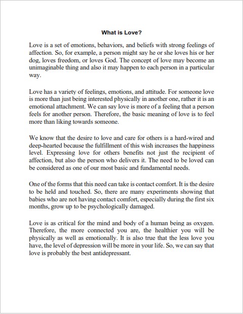 essay about love 500 words brainly