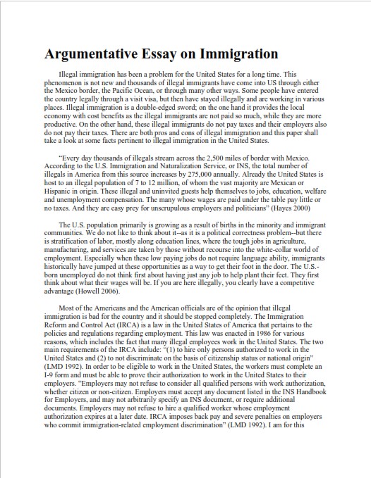 Argumentative Essay Sample on Immigration    (PDF) 