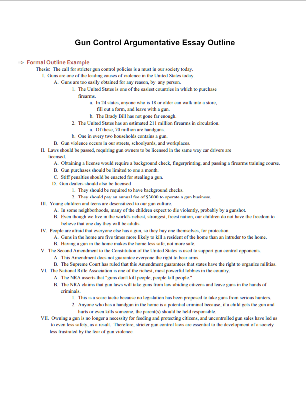 Gun Control Argumentative Essay Outline (PDF)