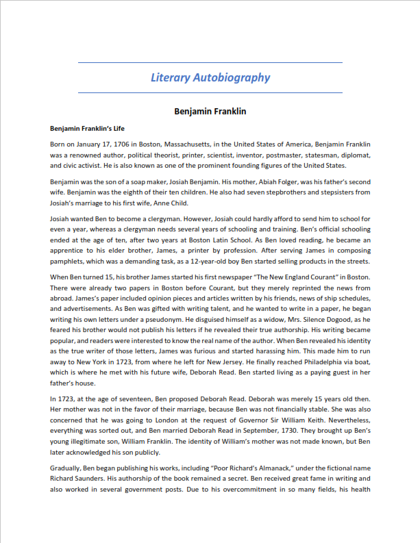 Autobiography Examples For College Students