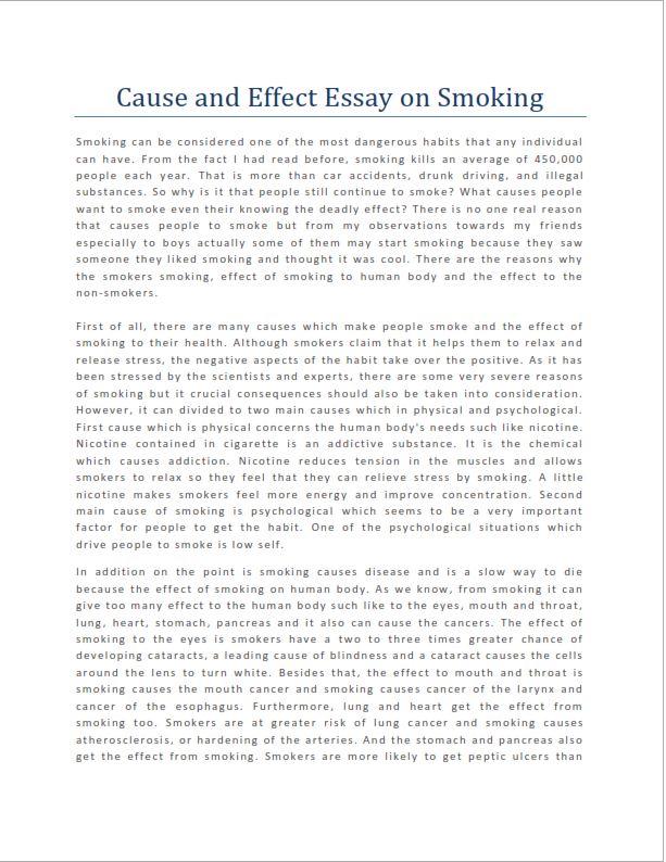 Cause and Effect Essay on Smoking  