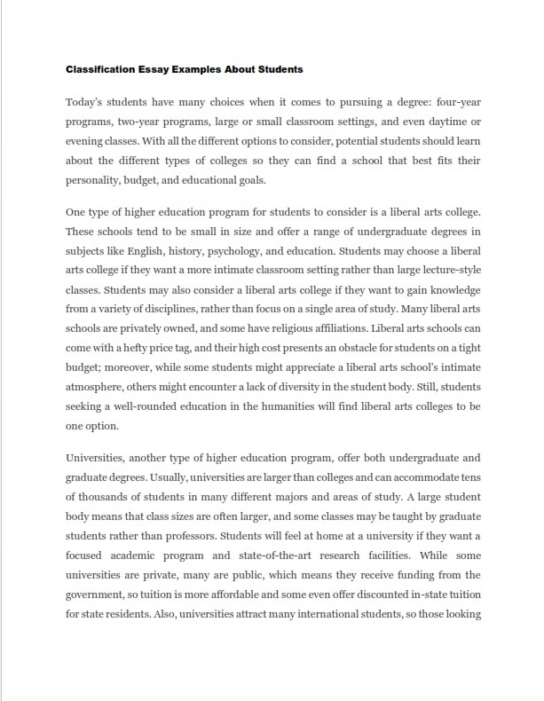 Classification Essay Example About Students (PDF)