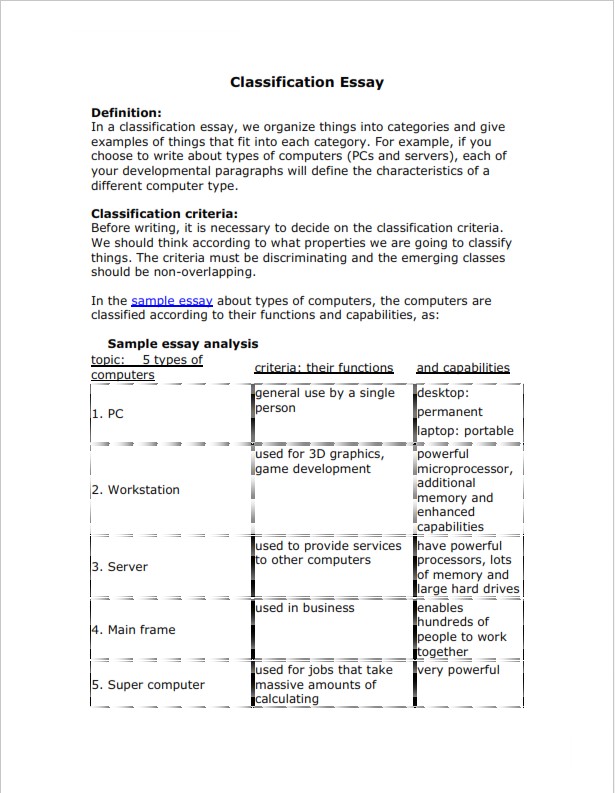 Classification Essay Sample (PDF)