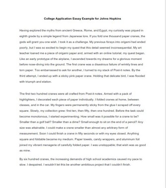 Johns Hopkins College Application Essay(PDF)