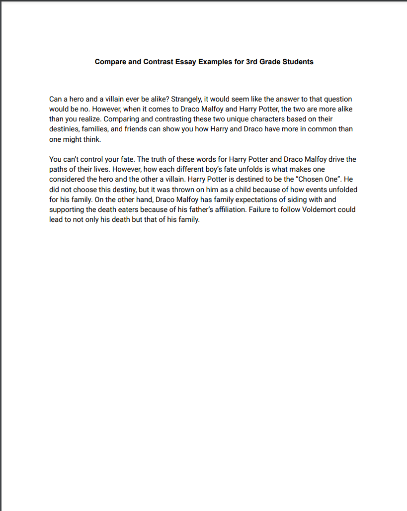 Compare and Contrast Essay Examples for 3rd Grade Students