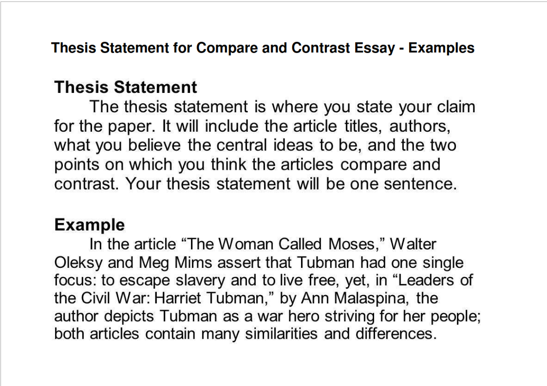 Thesis Statement for Compare and Contrast Essay - Examples