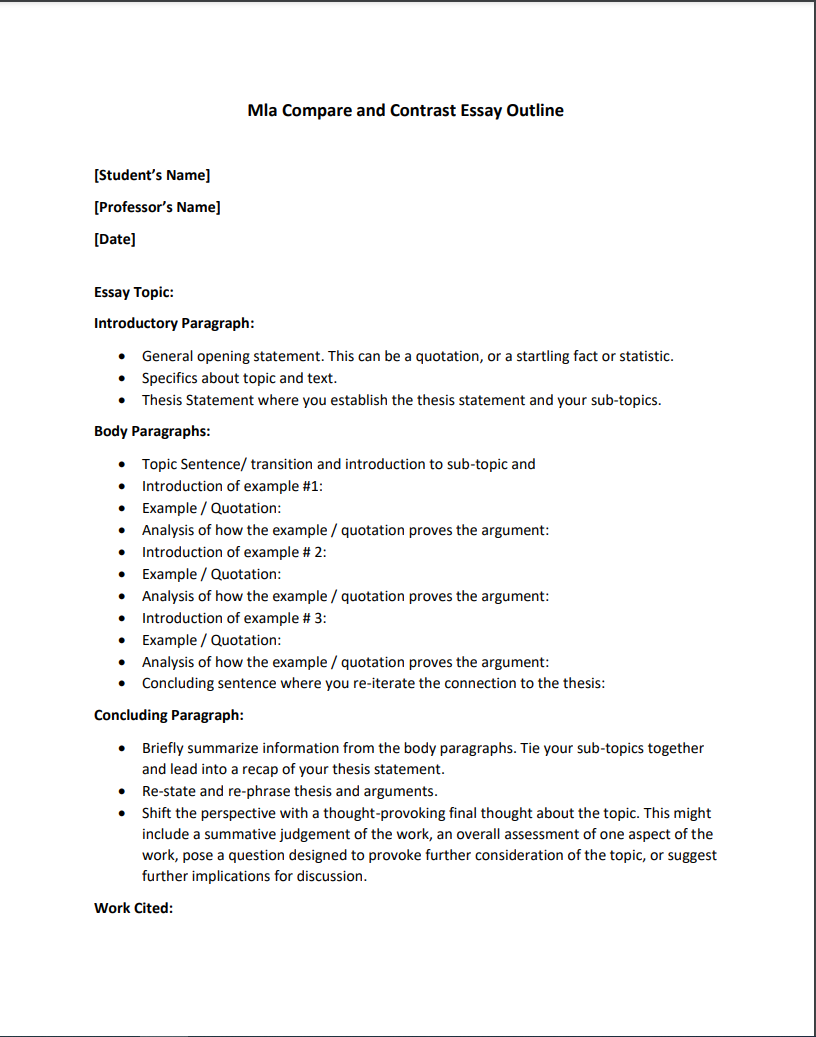 MLA Compare and Contrast Essay Outline  