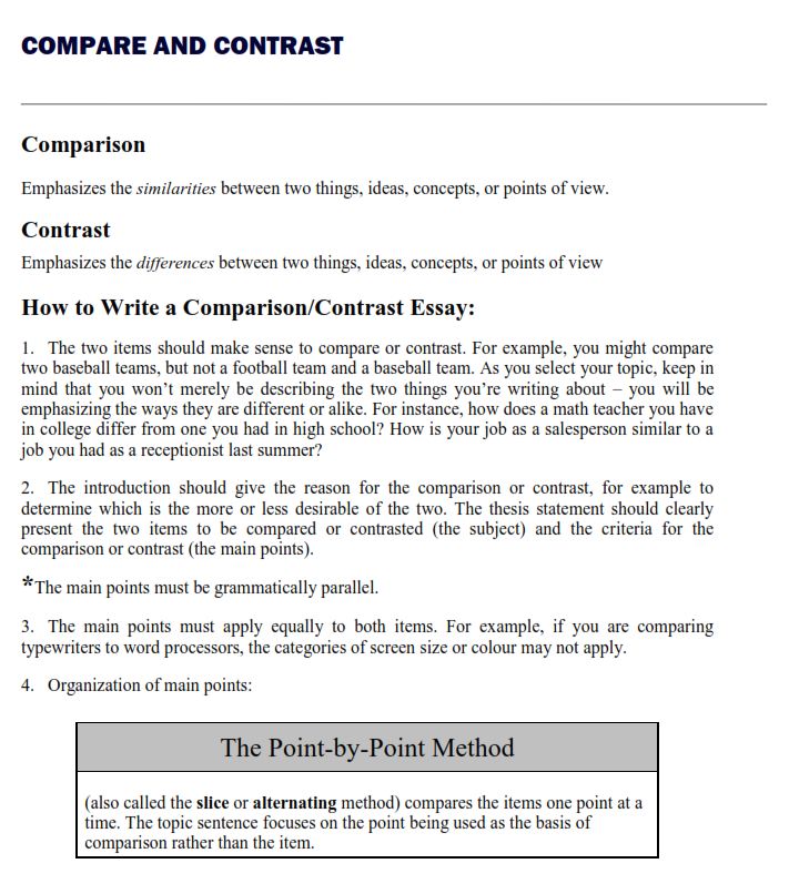 Compare and Contrast Essay Template (PDF) 