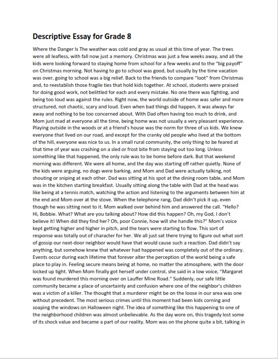 Descriptive Essay Example for Grade 8 (PDF)