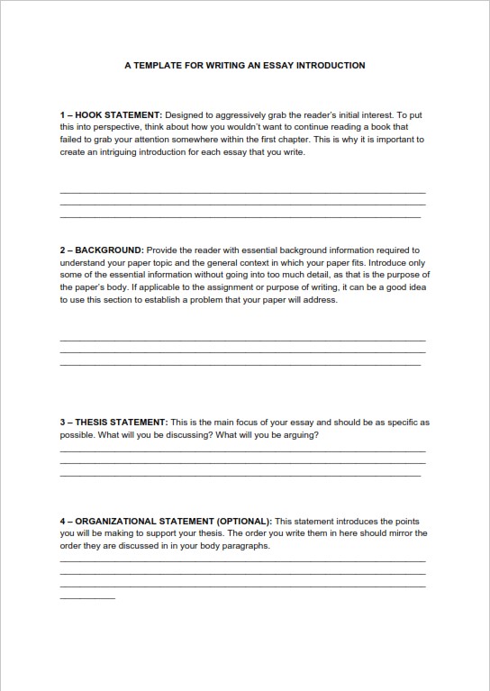 Essay Introduction Template  (PDF)  
