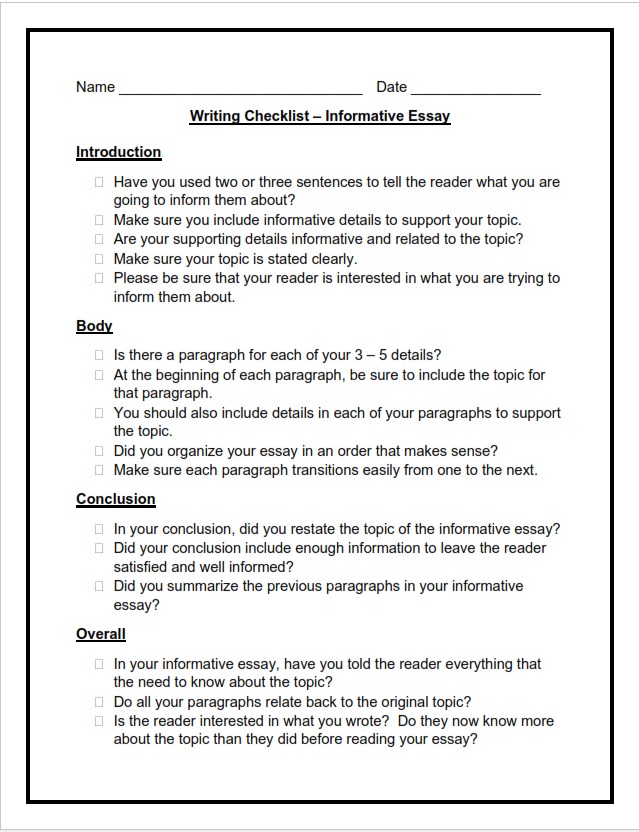 Informative Essay Outline Example (PDF)