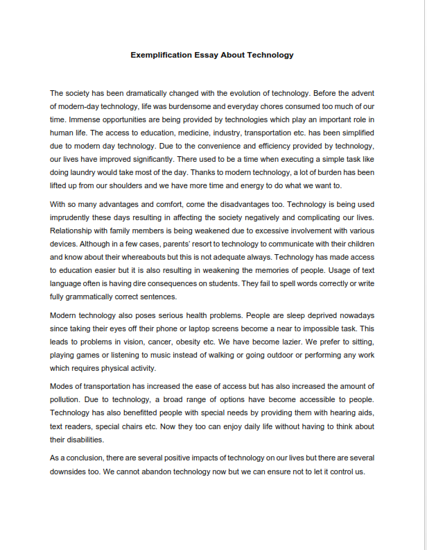 Exemplification Essay About Technology