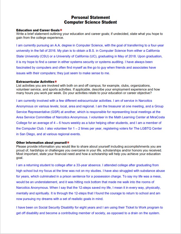 Personal Statement Information – QCWGWK