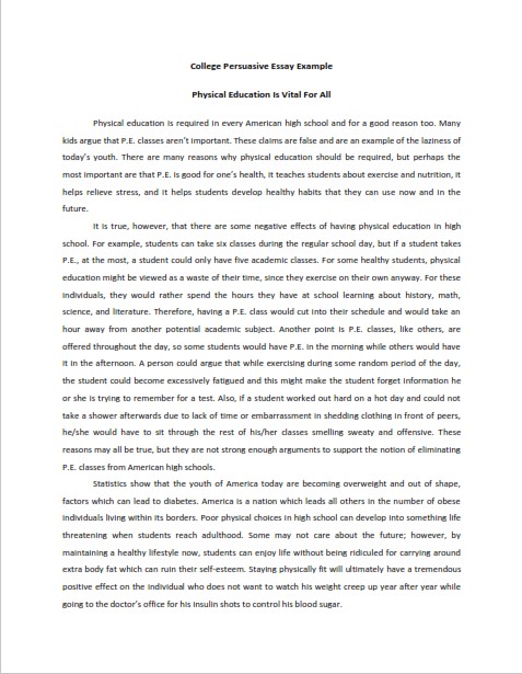 College Persuasive Essay Example (PDF)
