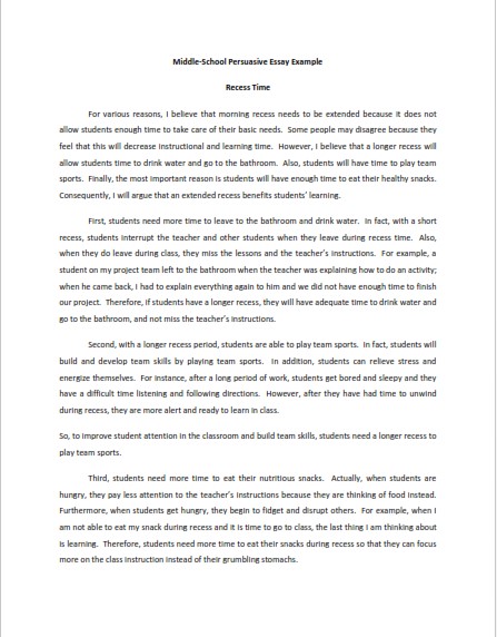 Middle School Persuasive Essay Example (PDF)