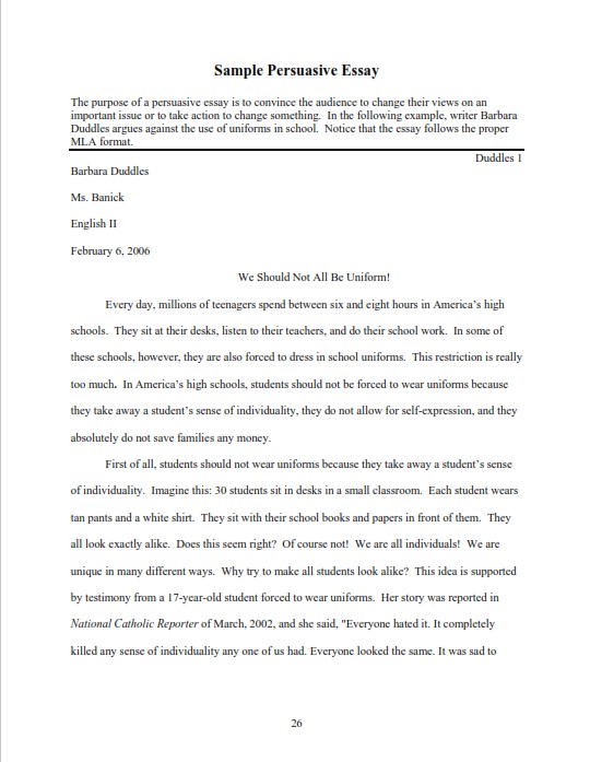 Persuasive Essay Example High School (PDF)