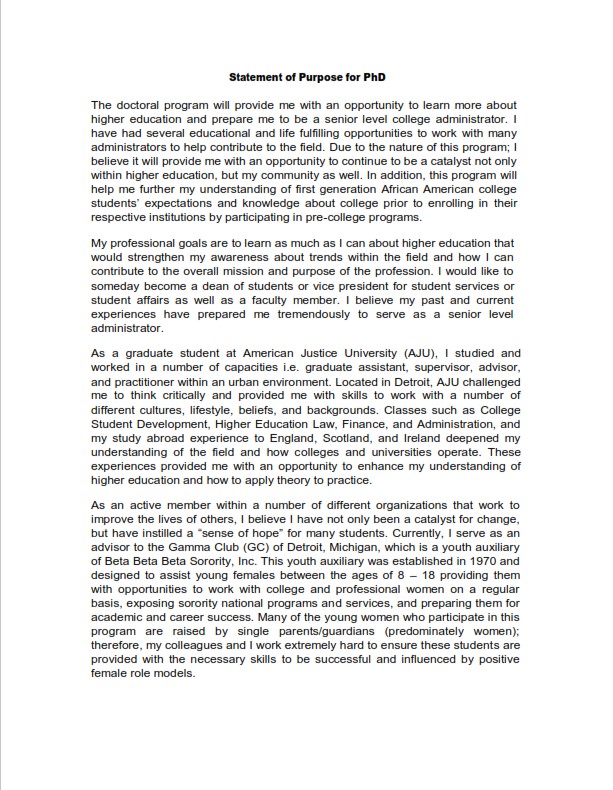 Statement of Purpose for PhD  (PDF)